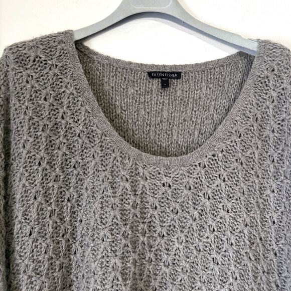 EILEEN FISHER 100% Baby Alpaca Soft Scoop Neckline Sweater in Gray Size L - Picture 4 of 13